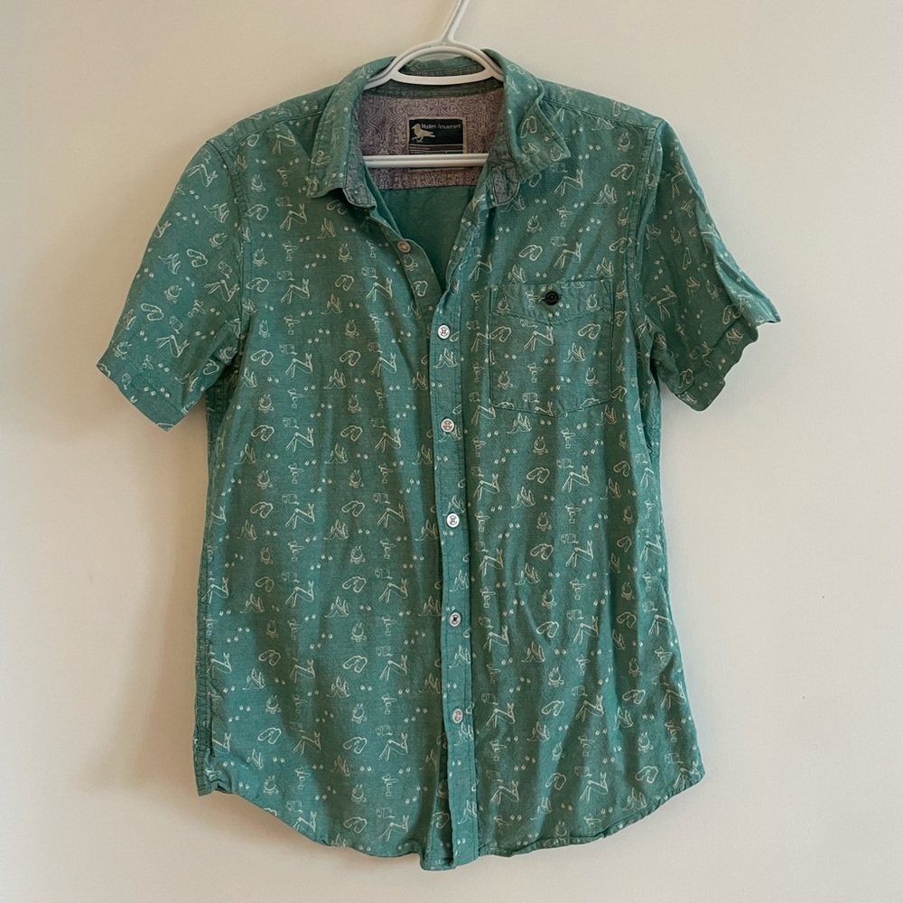 Modern Amusement Teal Button-Down Shirt